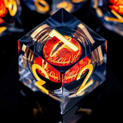 مجموعة النرد DND التي ترى العين بالكامل، 7 قطع من النرد متعدد السطوح السائل للعب الأدوار في لعبة الزنزانات والتنينات آر بي جي، ونرد ذو حواف حادة من الراتنج مع صندوق هدايا D6 D8 D10 D12 D20 (أحمر ذهبي) in Saudi Arabia