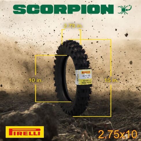 Pirelli Scorpion MX32 Mid-Soft 2.75-10 Rear Motorcycle Tire – Competition Mini Motocross Tire for Youth Dirt Bikes; NHS Tube Type Design with Grip, Traction & Control on Soft to Intermediate Terrain in Saudi Arabia