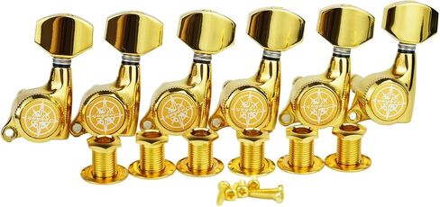 Guyker 6Pcs Guitar Locking Tuners (6 Right Handed) - 1:18 Ratio Lock String Tuning Key Pegs Machine Heads with Hexagonal Handle Replacement for LP SG Style Electric, Folk or Acoustic Guitars - Chrome in Kuwait