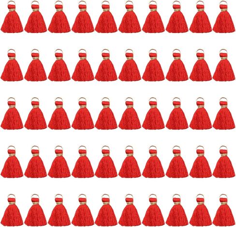50 Pcs Red Mini Tassels - Premium Silky Craft Tassels for Jewelry, Keychains, Bookmarks & DIY Accessories (Small Charms for Bags/Gifts) in Saudi Arabia