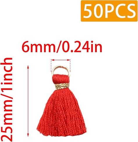 50 Pcs Red Mini Tassels - Premium Silky Craft Tassels for Jewelry, Keychains, Bookmarks & DIY Accessories (Small Charms for Bags/Gifts) in Saudi Arabia