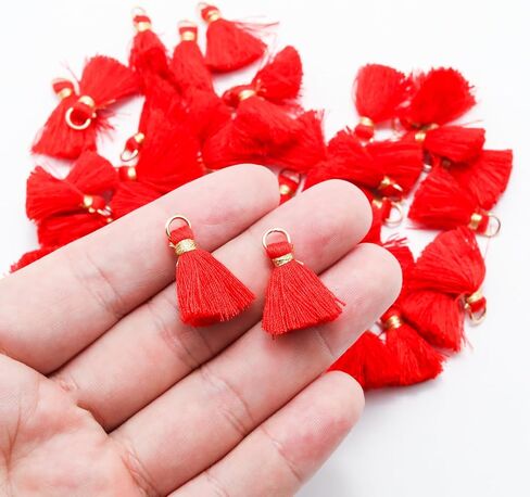 50 Pcs Red Mini Tassels - Premium Silky Craft Tassels for Jewelry, Keychains, Bookmarks & DIY Accessories (Small Charms for Bags/Gifts) in Saudi Arabia