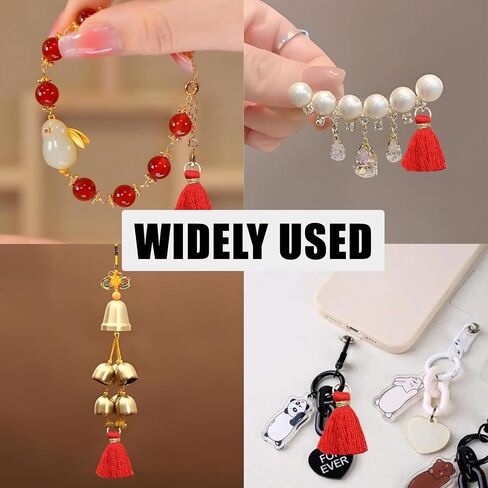50 Pcs Red Mini Tassels - Premium Silky Craft Tassels for Jewelry, Keychains, Bookmarks & DIY Accessories (Small Charms for Bags/Gifts) in Saudi Arabia