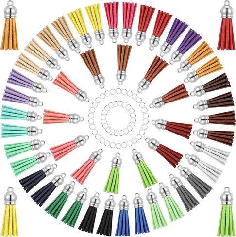 50 Pcs Keychain Tassels Bulk for DIY Crafting, Leather Tassels for Keychain Making, Mini Tassel for Keychains, Key Chain Tassel in Vibrant Colors in Saudi Arabia