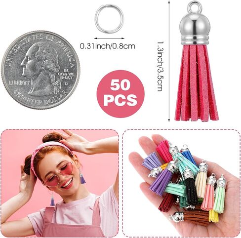 50 Pcs Keychain Tassels Bulk for DIY Crafting, Leather Tassels for Keychain Making, Mini Tassel for Keychains, Key Chain Tassel in Vibrant Colors in Saudi Arabia