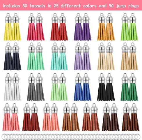 50 Pcs Keychain Tassels Bulk for DIY Crafting, Leather Tassels for Keychain Making, Mini Tassel for Keychains, Key Chain Tassel in Vibrant Colors in Saudi Arabia