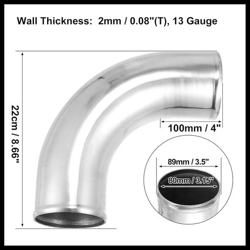 OD 3.5" 89mm Leg Length 4" 100mm Aluminum Alloy Tube Intercooler Pipe 90 Degree Bend Elbow Air Intake Tube Silver Tone for Car Durable Material in Saudi Arabia