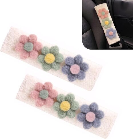 2 PCS Car Seat Belt Cover Pads, Cute Flower Safety Seatbelt Covers Cushion, 9.4" x 2.5" Soft Plush Shoulder Strap Protector, Universal Seat Belt Cover for Adults and Kids (Purple)​ in Saudi Arabia