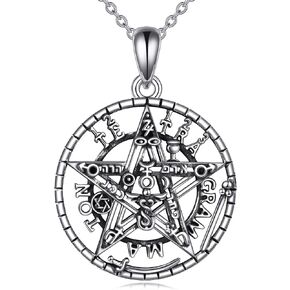 Sterling Silver Tetragrammaton Necklace for Women Men Abalone Shell Pentagram Pendant Necklace Wiccan Protection Amulet Pentacle Star Jewelry Gift for Wife Husband in Kuwait