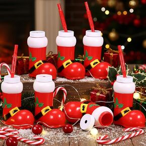 Hoolerry 12 Pack Christmas Santa Boot Cups with Lids and Straws Bulk 10 oz Santa Elf Boot Plastic Cups for Kids Novelty Party Supplies Winter Holiday Xmas Party Favors Birthday Gift in Kuwait