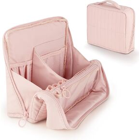 Abiudeng Standing Travel Makeup Bag Stand up Make up Bag Travel Toiletry Bag with Multiple Compartments Large Capacity for Women Business Trips Fitness and Daily Commutes (White) in Saudi Arabia