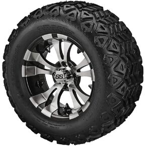 RM Cart 12" Warlock أسود/أحمر على إطارات سوداء مقاس 22x11-12 (مجموعة من 4) | مجموعة إطارات وعجلات عربة الجولف مع صواميل العروة القياسية in Kuwait