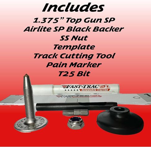 Fast-Trac 1.375" Top Gun SP Snowmobile Studs Kit الكمية 96، خالية من الصدأ وخفيفة الوزن، تتضمن أدوات التثبيت والقالب، لمسارات OEM Ski-Doo 1.25/1.35 ذات طبقة واحدة in Saudi Arabia