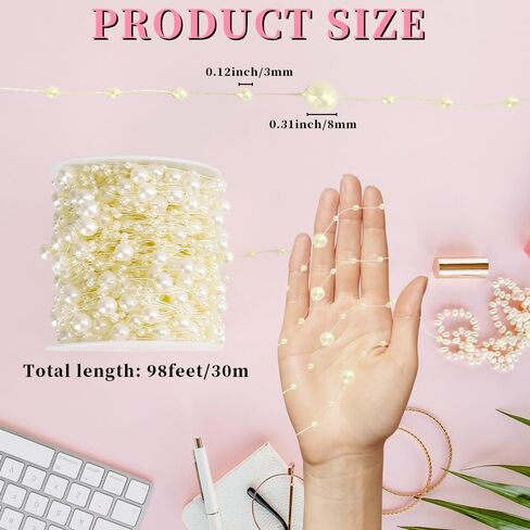 لؤلؤة حبة جارلاند لؤلؤة جارلاند لشجرة عيد الميلاد 98 قدمًا من اللؤلؤ الاصطناعي سلسلة من حبات اللؤلؤ سلسلة خرزة لفة من أجل باقة الحرف اليدوية المنزلية وحفلات الزفاف وحفلات عيد الميلاد (أحمر) in Kuwait