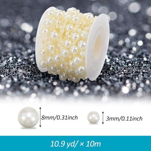 خيوط اللؤلؤ لتزيين سلسلة الخرز الاصطناعي للحرف اليدوية، حبلا من اللؤلؤ الصناعي لحفلات الزفاف وباقة الزهور المركزية لتزيين حفلات شجرة الكريسماس 8+3 مم، 10 متر in Kuwait