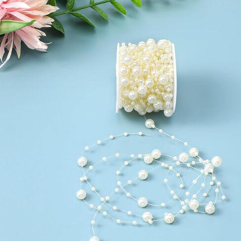 خيوط اللؤلؤ لتزيين سلسلة الخرز الاصطناعي للحرف اليدوية، حبلا من اللؤلؤ الصناعي لحفلات الزفاف وباقة الزهور المركزية لتزيين حفلات شجرة الكريسماس 8+3 مم، 10 متر in Kuwait