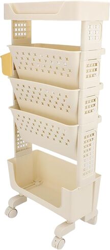 5 Tier Rolling Book Cart, Multifunctional Movable Storage Book Rack with Lockable Casters for Home Study Office Living Room Classroom (White) in Saudi Arabia