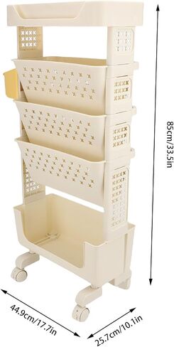 5 Tier Rolling Book Cart, Multifunctional Movable Storage Book Rack with Lockable Casters for Home Study Office Living Room Classroom (White) in Saudi Arabia