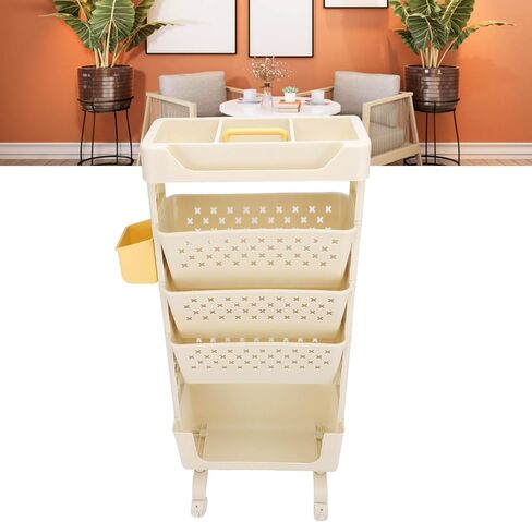 5 Tier Rolling Book Cart, Multifunctional Movable Storage Book Rack with Lockable Casters for Home Study Office Living Room Classroom (White) in Saudi Arabia