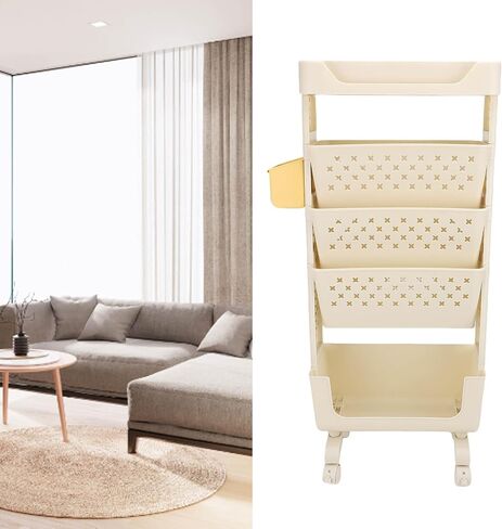 5 Tier Rolling Book Cart, Multifunctional Movable Storage Book Rack with Lockable Casters for Home Study Office Living Room Classroom (White) in Saudi Arabia