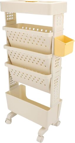 5 Tier Rolling Book Cart, Multifunctional Movable Storage Book Rack with Lockable Casters for Home Study Office Living Room Classroom (White) in Saudi Arabia