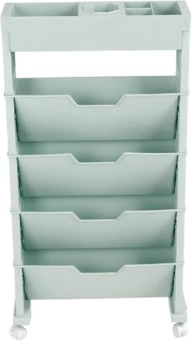 Mobile Bookshelf Cart, Layers Movable Book Storage Shelf Wheels Tilted Thickened Plastic 360° Rotation, Large Capacity Rolling Bookshelf for Indoor Classroom Bedroom (Blue) in Saudi Arabia