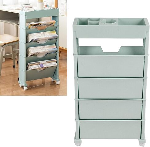 Mobile Bookshelf Cart, Layers Movable Book Storage Shelf Wheels Tilted Thickened Plastic 360° Rotation, Large Capacity Rolling Bookshelf for Indoor Classroom Bedroom (Blue) in Saudi Arabia