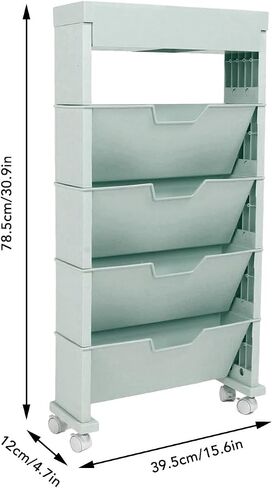 Mobile Bookshelf Cart, Layers Movable Book Storage Shelf Wheels Tilted Thickened Plastic 360° Rotation, Large Capacity Rolling Bookshelf for Indoor Classroom Bedroom (Blue) in Saudi Arabia