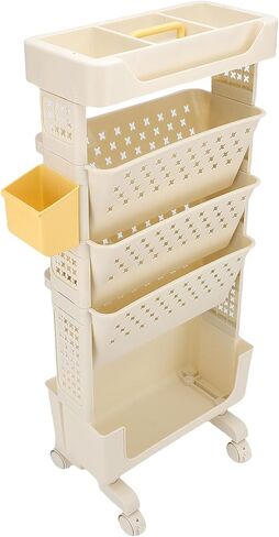 BAFOVY Rolling Book Cart Mobile Bookshelf Movable Book Rack with 4 Lockable Wheels and Cup Holder for Home Office Classroom Library (White) in Saudi Arabia