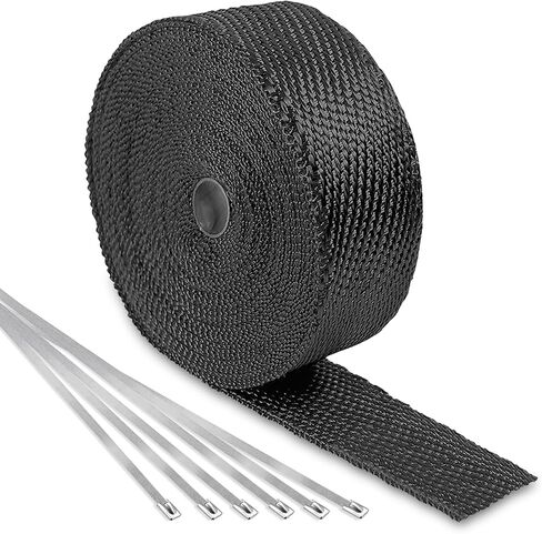 Black Exhaust Heat Wrap Roll, 2 Inch x 50 Ft, for Motorcycle Fiberglass Heat Shield Tape with Stainless Ties in Saudi Arabia