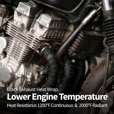 Black Exhaust Heat Wrap Roll, 2 Inch x 50 Ft, for Motorcycle Fiberglass Heat Shield Tape with Stainless Ties in Saudi Arabia