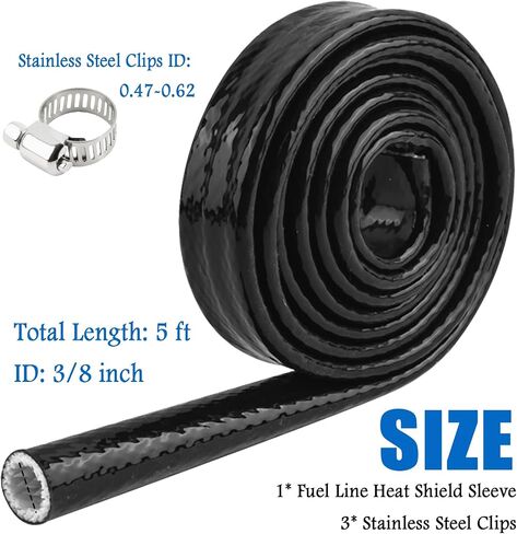 5Ft 3/8" ID Fuel Line Heat Shield Sleeve,Heat Resistant Wire Heats Shield with 3PCS Stainless Steel Clips,Heats Sleeve Automotive for Automotive Hoses and Wires Car Accessories in Saudi Arabia