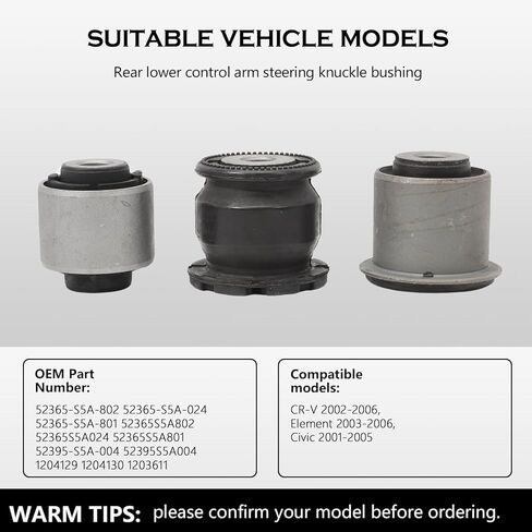 52365S5A802 6Pcs Knuckle Bushing Kit Rear Lower Control Arm for CRV 2002-2006, Civic 2001-2005, Element 2003-2006 Replace 52365S5A024 in Saudi Arabia