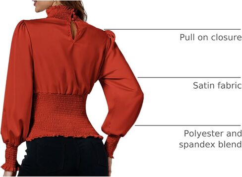 LYANER Women's Shirred Frill Mock Neck Smocked Puff Long Sleeve Blouse Top in Saudi Arabia