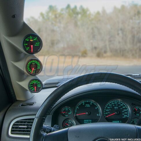 حامل قياس عمود ثلاثي GlowShift Tan متوافق مع GMC Sierra 1500 2500HD 3500HD Duramax 2007-2013 - فتحة مكبر صوت عمود - لون المصنع مطابق - تركيبات (3) 2-1/16 بوصة (52 مم) مقاييس إلى عمود A in Saudi Arabia