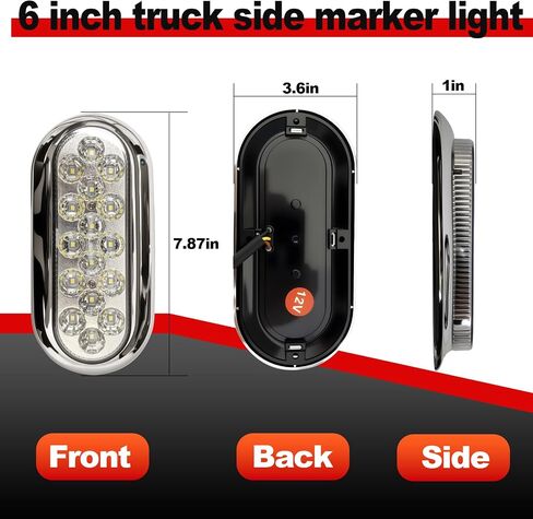 6 inch Oval Truck Side Marker Light 16 LED Trailer Lights Stop Brake Turn Signal lights for Trucks, Trailers, Boats, RV (White) in Saudi Arabia