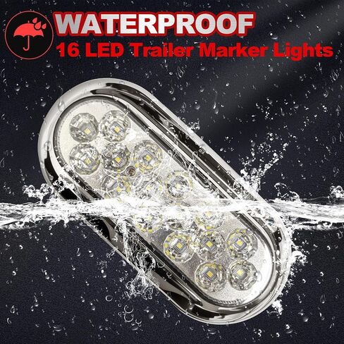 6 inch Oval Truck Side Marker Light 16 LED Trailer Lights Stop Brake Turn Signal lights for Trucks, Trailers, Boats, RV (White) in Saudi Arabia