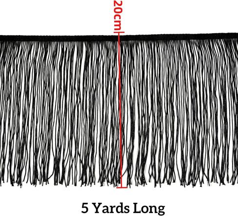 5 Yards Sewing Fringe Trim Tassel Sewing Trim Lace Polyerter Fibre Tassel for Clothes Accessories Latin Wedding Dress and DIY Lamp Shade Decoration (Black, 8 Inches Wide) in Saudi Arabia