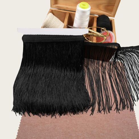 5 Yards Sewing Fringe Trim Tassel Sewing Trim Lace Polyerter Fibre Tassel for Clothes Accessories Latin Wedding Dress and DIY Lamp Shade Decoration (Black, 8 Inches Wide) in Saudi Arabia
