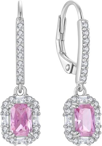 925 Sterling Silver Earrings Square Earrings with Princess Cut Birthstones, Halo Dangle Earrings with Leverback for Women Jewelry Gifts in Saudi Arabia