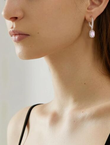925 Sterling Silver Earrings Square Earrings with Princess Cut Birthstones, Halo Dangle Earrings with Leverback for Women Jewelry Gifts in Saudi Arabia