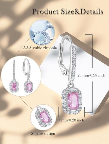 925 Sterling Silver Earrings Square Earrings with Princess Cut Birthstones, Halo Dangle Earrings with Leverback for Women Jewelry Gifts in Saudi Arabia