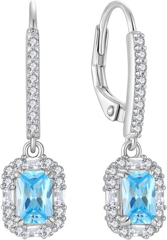 925 Sterling Silver Earrings Square Earrings with Princess Cut Birthstones, Halo Dangle Earrings with Leverback for Women Jewelry Gifts in Saudi Arabia