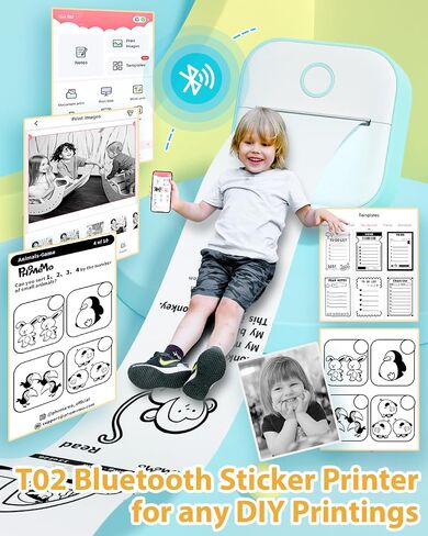 طابعة Phomemo T02 Mini - طابعة جيب حرارية بدون حبر لملاحظات الدراسة والملصقات والصور والطباعة DIY - بلوتوث - أبيض - حجم ورق A6 in Kuwait