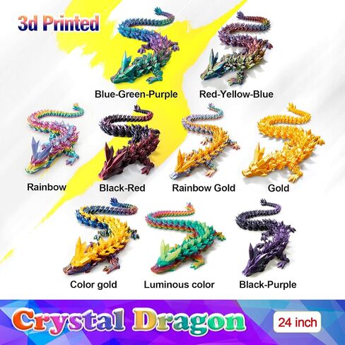 30 Inch Large Glow in The Dark 3D Printed Crystal Dragon Toy,Dragon Figurine Large Toy for Kids(Luminous Rainbow) in Saudi Arabia