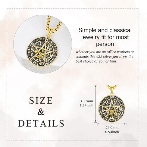 Sterling Silver Tetragrammaton Necklace for Women Men Abalone Shell Pentagram Pendant Necklace Wiccan Protection Amulet Pentacle Star Jewelry Gift for Wife Husband in Saudi Arabia