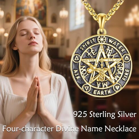 Sterling Silver Tetragrammaton Necklace for Women Men Abalone Shell Pentagram Pendant Necklace Wiccan Protection Amulet Pentacle Star Jewelry Gift for Wife Husband in Saudi Arabia