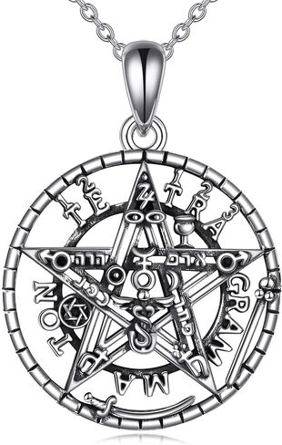 Sterling Silver Tetragrammaton Necklace for Women Men Abalone Shell Pentagram Pendant Necklace Wiccan Protection Amulet Pentacle Star Jewelry Gift for Wife Husband in Kuwait