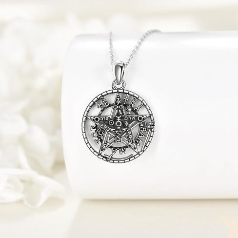 Sterling Silver Tetragrammaton Necklace for Women Men Abalone Shell Pentagram Pendant Necklace Wiccan Protection Amulet Pentacle Star Jewelry Gift for Wife Husband in Kuwait