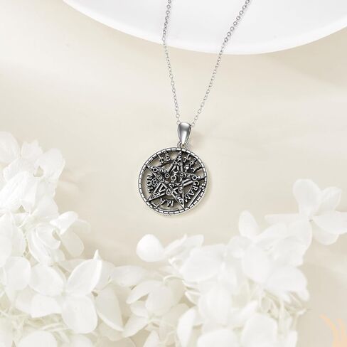 Sterling Silver Tetragrammaton Necklace for Women Men Abalone Shell Pentagram Pendant Necklace Wiccan Protection Amulet Pentacle Star Jewelry Gift for Wife Husband in Kuwait